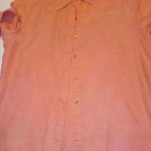 Women's 100% Linen Button Down   Collared Shirt Light Coral - Picture 9 of 11